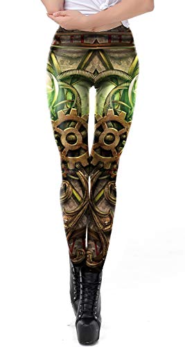 Frauen Steampunk Retro Leggings Comic Cosplay Punk Print Polyester Gothic Hosen Capris Hosen S-4XL Plus Größe, Steampunk 6, M von color cosplayer