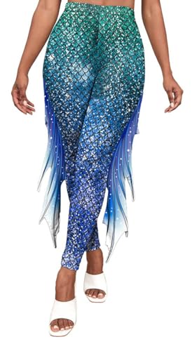 color cosplayer Meerjungfrau Yoga Print Leggings für Frauen Plus Größe Fischschuppen Hohe Taille Hosen Halloween Kostüm Strumpfhose, Blau / Grün, XX-Large von color cosplayer