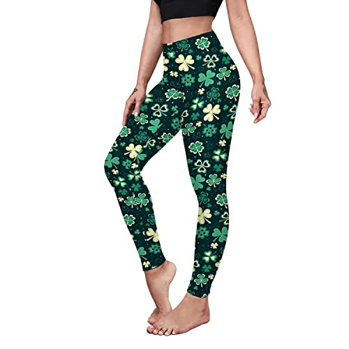 color cosplayer St. Patrick's Day Leggings Kleeblatt dehnbare Strumpfhose Yogahose für Damen, Grün-weiße Kleeblätter, S von color cosplayer