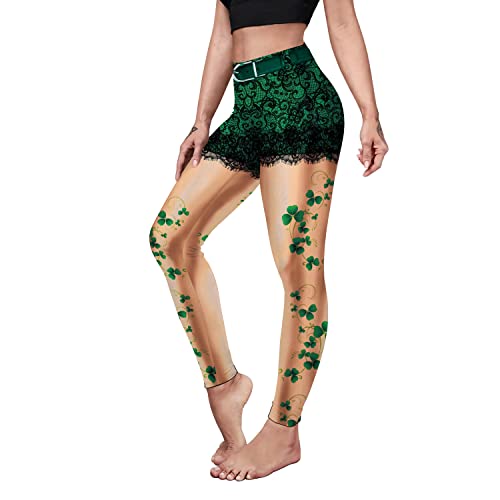 color cosplayer St. Patrick's Day Leggings für Damen, hohe Taille, bedruckte Hose, Urlaubs-Strumpfhose, Übergröße, Kleeblatt-Farbe, Groß von color cosplayer