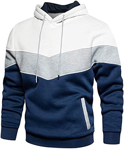 Herren-Kapuzenpullover, Farbblock-Sweatshirts, langärmelig, Kapuzenpullover, Kordelzug, lässiges Oberteil mit Taschen, A-weiß, M Herren-Kapuzenpullover, Farbblock-Sweatshirts, langärmelig, Kapuzenpullover, Kordelzug, lässiges Oberteil mit Taschen, A-weiß, M von comefohome