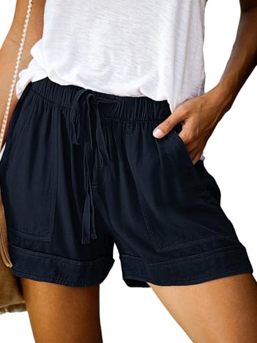 comefohome Shorts Damen Sommer High Waist Kordelzug Elastische Taille Lässig Elegant Kurze Hose Baumwolle Hosen mit Taschen C Dunkelblau XXL comefohome Shorts Damen Sommer High Waist Kordelzug Elastische Taille Lässig Elegant Kurze Hose Baumwolle Hosen mit Taschen C Dunkelblau XXL von comefohome