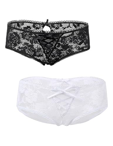 Slip Ouvert Damen Schritt Offen Große Größen String Tanga Sexy für Sex Erotische Höschen Spitze Unterhosen Dessous Damen Sexy Unterwäsche für Mollige Frauen Panty Hipster Bikini(Schwarz+Weiß,XL-XXL) von comeondear