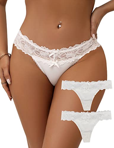 comeondear Weiß Slips Unterwäsche für Frauen 2er Pack Sexy Spitze String Tanga Set Thong Seamless Hipster Unterhose Stretch Atmungsaktiv Panties Höschen Reizwäsche Für Sie(Boxer 2er Weiß,3XL-4XL) von comeondear