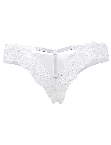 comeondear Damen Slips Spitze String Tanga Sexy Höschen Hollow Out Hipster Sommer Unterhosen Große Größen Unterwäsche(Weiß 3XL-4XL/48-50) von comeondear