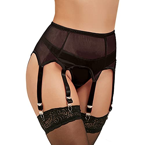 comeondear Sexy Strapsgürtel für Damen Schwarz Spitze Strapshalter Große Größen Breit Strapsen Dessous Set Strumpfhalter Strumpfband Strumpfgürtel mit 6 halter Metallclips Garter Belt(Schwarz,M-L) von comeondear