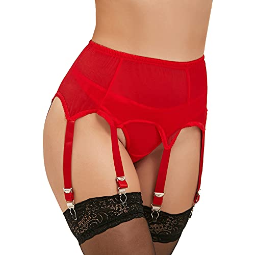 comeondear Strapsgürtel Damen Rot Sexy Strumpfgürtel Breit Spitze Strapsen Dessous Set Große Größen mit 6 halter Strumpfhalter Strapshalter Garter Belt Slip Reizwäsche(Rot,3XL-4XL) von comeondear