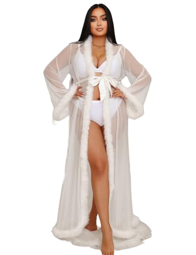 comeondear Morgenmantel Damen Sexy Feder Braut Robe Kimono Lang Große Größen Bademantel Transparent Durchsichtiges Maxi Kleid Babydoll Negligee für Frauen Unterwäsche Curvy Strandkleid(Weiß,XL-XXL) comeondear Morgenmantel Damen Sexy Feder Braut Robe Kimono Lang Große Größen Bademantel Transparent Durchsichtiges Maxi Kleid Babydoll Negligee für Frauen Unterwäsche Curvy Strandkleid(Weiß,XL-XXL) von comeondear
