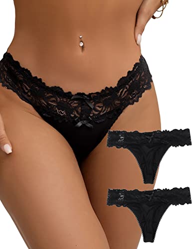 Schwarz Slips Unterwäsche für Frauen 2er Pack Sexy Spitze String Tanga Set Thong Seamless Hipster Unterhose Stretch Atmungsaktiv Panties Höschen Reizwäsche Für Sie(Boxer 2er Schwarz,3XL-4XL) von comeondear