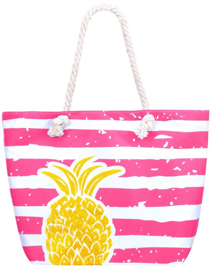 compagno Strandtasche (1-tlg), Strandtasche Ananas XXL Shopper Beach Bag mit breiter Kordel Schultertasche von compagno