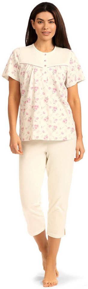 comtessa Schlafanzug (Set, 2 tlg., 2-teilig) Damen Pyjama 2-teilig Baumwolle Capri-Hose Blumen von comtessa