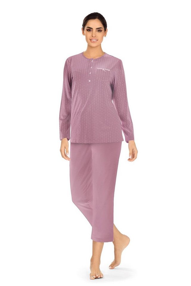 comtessa Schlafanzug (Set, 2 tlg., 2-teilig) Damen Schlafanzug 2-teilig Pyjama Baumwolle 3/4 Hose Alloverdruck von comtessa