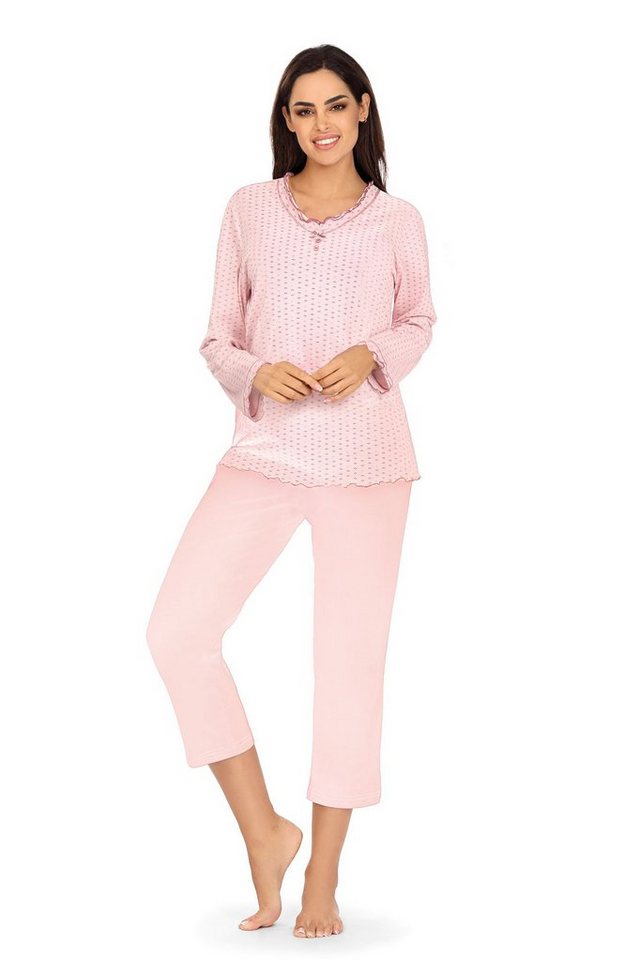 comtessa Schlafanzug (Set, 2 tlg., 2-teilig) Damen Schlafanzug 2-teilig Pyjama Baumwolle 3/4 Hose Alloverdruck von comtessa