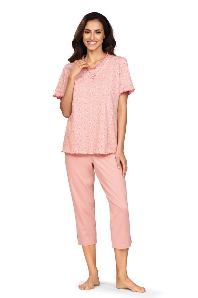 comtessa Schlafanzug Lounge (Set, 2 tlg., 2-teilig) Damen Schlafanzug 2-teilig Pyjama 3/4 Hose Kurzarm Baumwolle von comtessa