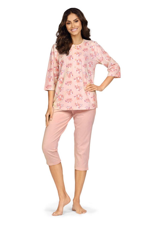 comtessa Schlafanzug Lounge (Set, 2 tlg., 2-teilig) Damen Schlafanzug 2-teilig Pyjama 7/8 Hose Blümchen Baumwolle von comtessa