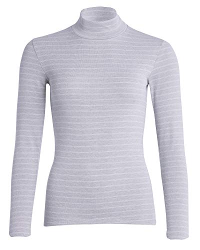 Conta Thermo Langarm Shirt mit Stehkragen, geringeltes Damenshirt mit natürlicher Baumwolle, wärmeisolierende Unterwäsche, Damenbekleidung, Sterling Geringelt, Größe: 36/XS von con-ta