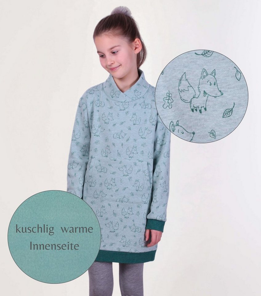 coolismo Sweatkleid Sweatshirt Kleid Thermo coole Mädchen niedlicher Fuchs-Motiv-Print Made in Europa von coolismo