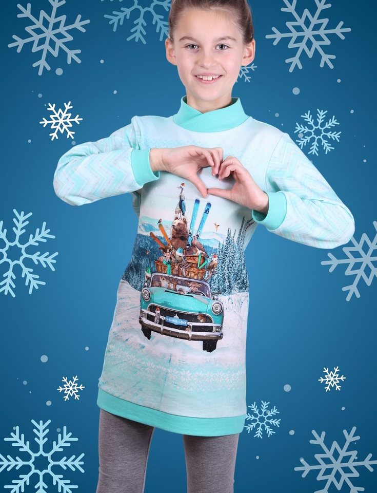 coolismo Sweatkleid Sweatshirt Kleid für coole Mädchen mit Winter-Motiv-Print Baumwolle, Made in Europa von coolismo