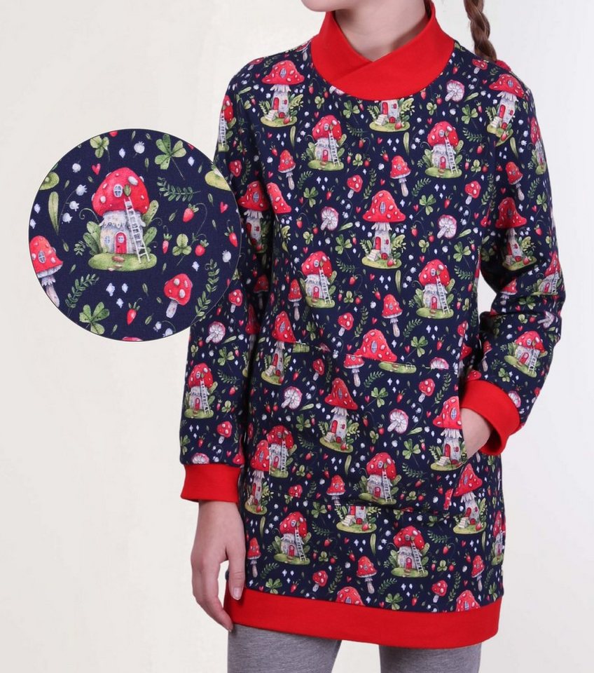 coolismo Sweatkleid Sweatshirt Kleid für coole Mädchen mit märchenhaften Pilz-Motiv-Print Baumwolle, Made in Europa von coolismo