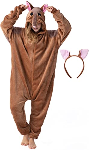 corimori Flauschiges Gürteltier-Kostüm für Erwachsene mit Haarreif | Karneval Kostüm Onesie für Damen, Herren | örpergröße 160-170cm von corimori