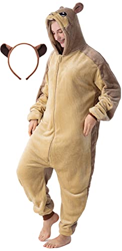 corimori Flauschiges Murmeltier-Kostüm für Erwachsene mit Haarreif | Karneval Kostüm Onesie für Damen, Herren | Körpergröße 150-160cm von corimori