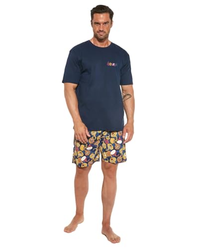 cornette Schlafanzug Herren lang, Pyjama Herren, Schlafanzug Set, Baumwolle 100%, Nachtwäsche Kurzarm Shirt und Shorts, Lockerer und bequemer Stil, Größen S bis XXL, hergestellt in der EU von cornette