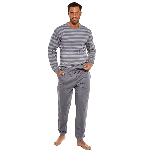 cornette Schlafanzug Herren lang, Pyjama Herren, Baumwolle, Schlafanzug Set, locker sitzende langärmelige Bluse und Lange Hose, Bequem und warm, hergestellt in der EU von cornette