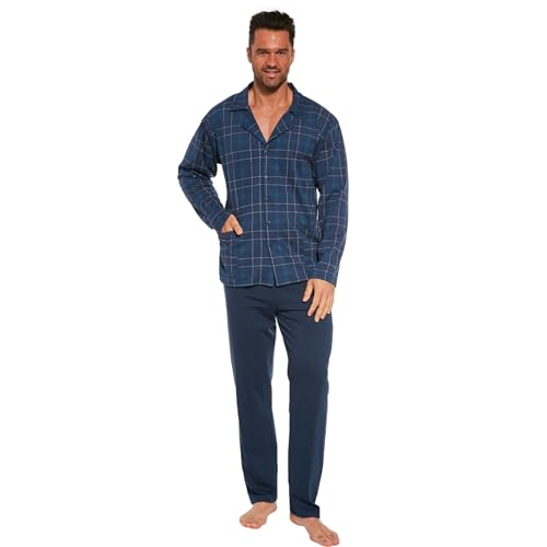 cornette Schlafanzug Herren lang, Pyjama Herren, Baumwolle 100%, Schlafanzug Set, Nachtwäsche Langarm Shirt mit Taschen, Bequem und warm, hergestellt in der EU von cornette