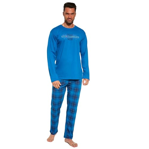 cornette Schlafanzug Herren lang, Pyjama Herren, Baumwolle 100%, Schlafanzug Set, Nachtwäsche langärmliges Hemd und Lange Karierte Hose, Ideal für Herbst- und Winternächte, hergestellt in der EU von cornette