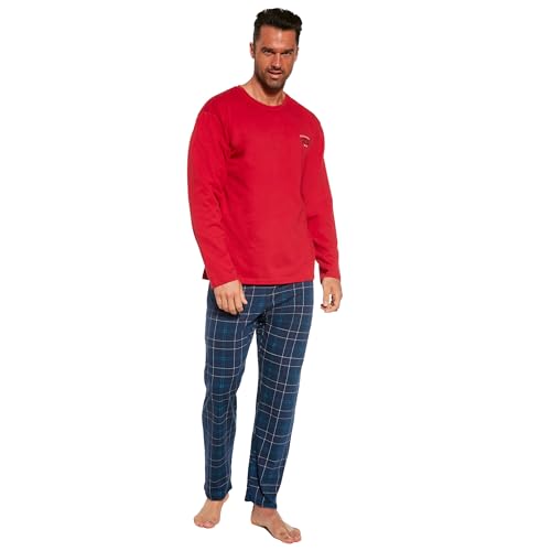 cornette Schlafanzug Herren lang, Pyjama Herren, Baumwolle 100%, Schlafanzug Set, Nachtwäsche langärmliges Hemd und Lange Karierte Hose, Ideal für Herbst- und Winternächte, hergestellt in der EU von cornette