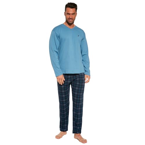 cornette Schlafanzug Herren lang, Pyjama Herren, Baumwolle 100%, Schlafanzug Set, Nachtwäsche langärmliges Hemd und Lange Karierte Hose, Ideal für Herbst- und Winternächte, hergestellt in der EU von cornette