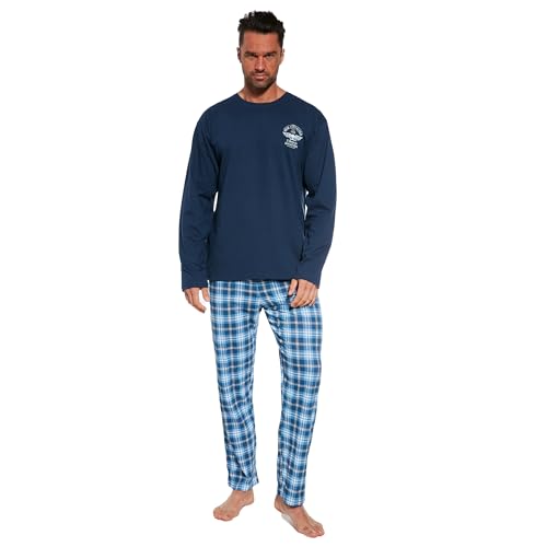 cornette Schlafanzug Herren lang, Pyjama Herren, Baumwolle 100%, Schlafanzug Set, Nachtwäsche langärmliges Hemd und Lange Karierte Hose, Ideal für Herbst- und Winternächte, hergestellt in der EU von cornette