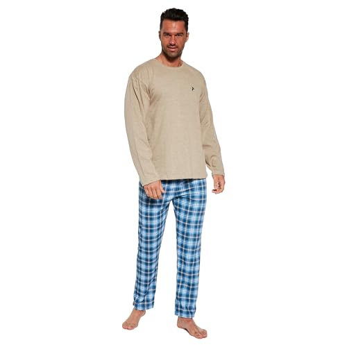 cornette Schlafanzug Herren lang, Pyjama Herren, Baumwolle 100%, Schlafanzug Set, Nachtwäsche langärmliges Hemd und Lange Karierte Hose, Ideal für Herbst- und Winternächte, hergestellt in der EU von cornette