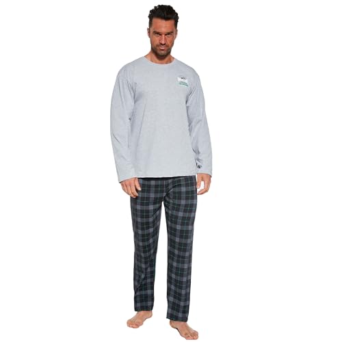 cornette Schlafanzug Herren lang, Pyjama Herren, Baumwolle 100%, Schlafanzug Set, Nachtwäsche langärmliges Hemd und Lange Karierte Hose, Ideal für Herbst- und Winternächte, hergestellt in der EU von cornette