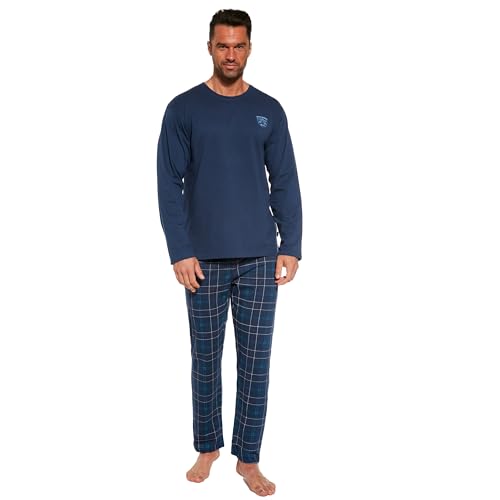 cornette Schlafanzug Herren lang, Pyjama Herren, Baumwolle 100%, Schlafanzug Set, Nachtwäsche langärmliges Hemd und Lange Karierte Hose, Ideal für Herbst- und Winternächte, hergestellt in der EU von cornette