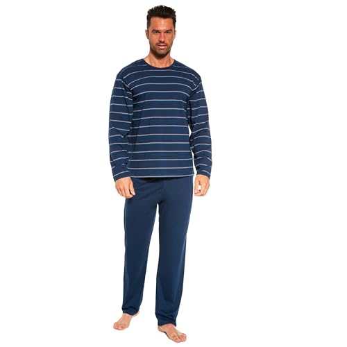 cornette Schlafanzug Herren lang, Pyjama Herren, Schlafanzug Set, Baumwolle 100%, Nachtwäsche Lange gestreifte Bluse und Lange Hose, Bequem und warm, hergestellt in der EU von cornette