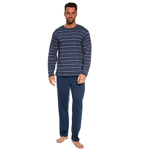 cornette Schlafanzug Herren lang, Pyjama Herren, Schlafanzug Set, Baumwolle 100%, Nachtwäsche Lange gestreifte Bluse und Lange Hose, Bequem und warm, hergestellt in der EU von cornette