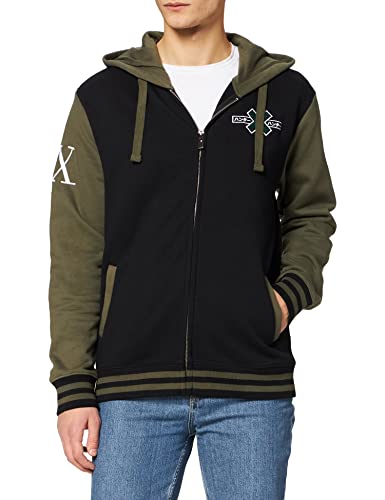 cotton division Herren MEHUNTXTD002 Kapuzenpullover, Schwarz/Khaki, L von cotton division