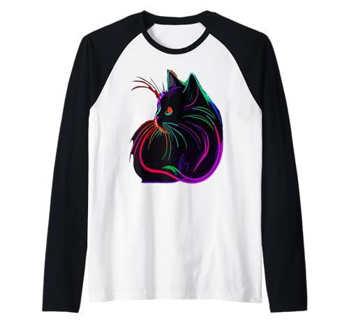 Schwarze Katze, realistische Aquarellfarbe, niedliche Katze, Farbe, bunte Katze Raglan Schwarze Katze, realistische Aquarellfarbe, niedliche Katze, Farbe, bunte Katze Raglan von crazycat Kitten Meow Lovers Cat Silhouette Apparel
