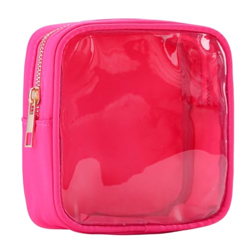 curfair Kosmetiktasche mit Reißverschluss, transparent, Mini-Make-up, transparent, Kulturbeutel, PVC, wasserdicht, Reise-Organizer, Münzgeldbörse für Frauen und Mädchen, einfach zu verwenden, rosarot, von curfair