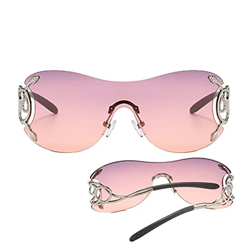 cypreason Rahmenlose Sonnenbrille für Damen - Umlaufende, UV-beständige, große, randlose Sonnenbrille,Lustiges Y2K-Brillenzubehör für Damen, große Sonnenbrille für Reisen, Autofahren, Alltag von cypreason