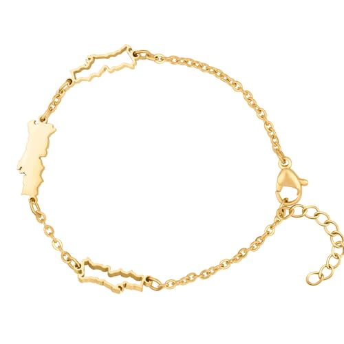 d'origine Portugal Landkarten Armband Gold Unisex Damen Herren, Portugiesischer Schmuck, Portugiesisches Armband, Portugal Flaggen Schmuck von d'origine