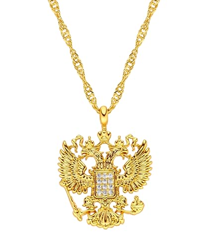 d'origine Russland Adler Wappenkette, Russische Flaggenkette, Russland Adler Kette, Russland Schmuck, Russland Wappenschmuck für Damen (Gold) von d'origine