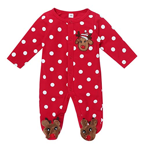 dPois Baby Weihnachten Strampler Langarm Overall Romper aus Baumwolle mit Rentier Muster Neugeboren Baby Weihnachtsoutfits Geschenk Party Karneval Fasching Rot 50-56/0-3 Monate von dPois