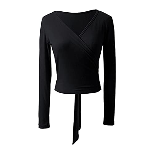 dPois Damen Ballett Jacke Wickeljacke Langarm Bolero Top Strickjacke Pullover Gymnastik Sport Tanz Fitness Oberteil Tanzkleidung Schwarz M von dPois