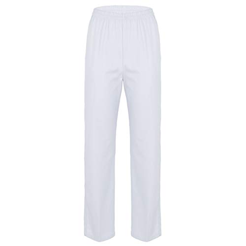 dPois Damen Krankenschwester Mediziner Uniform Hose Lange Pants aus Baumwolle Medizinische Bekleidung Locker Einfarbig Weiß Medium von dPois