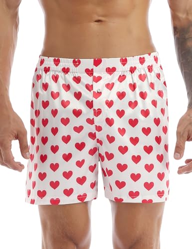 dPois Herren Boxershorts Boxer Briefs mit Herzchen Punkt Druck Glänzend Kurze Hose Schlafanzugshorts Männer Unterwäsche Unterhose Nachtwäsche Weiß L von dPois