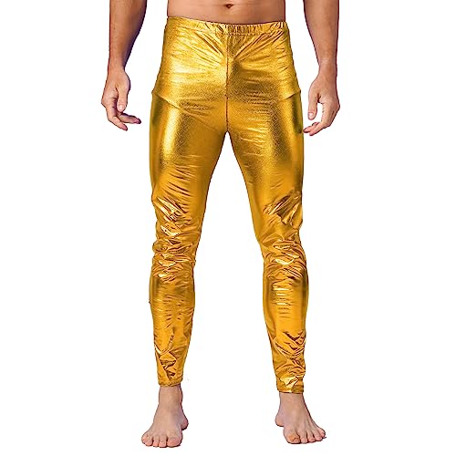 dPois Herren Glänzend Leggings Sexy Slim Fit Leggins Skinny Tights Lange Hose Stretch Männer Halloween Disco Tanz Kostüm Party Clubwear Gold M von dPois