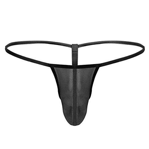 dPois Herren Mini String Tanga Slips Unterhose mit Bulge Pouch Transparente Sissy Dessous T-Rücken Unterwäsche Sexy Höschen Schwarz One_Size von dPois