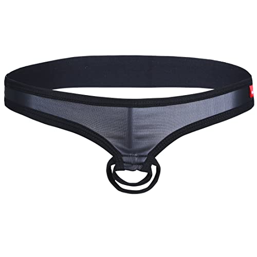 dPois Herren Ouvert-Slip Bikini Strings Tanga Short Pants Männer Jockstrap Offen Schnitt Unterwäsche mit Penis-Ring Lingerie Briefs Reizwäsche Schwarz L von dPois